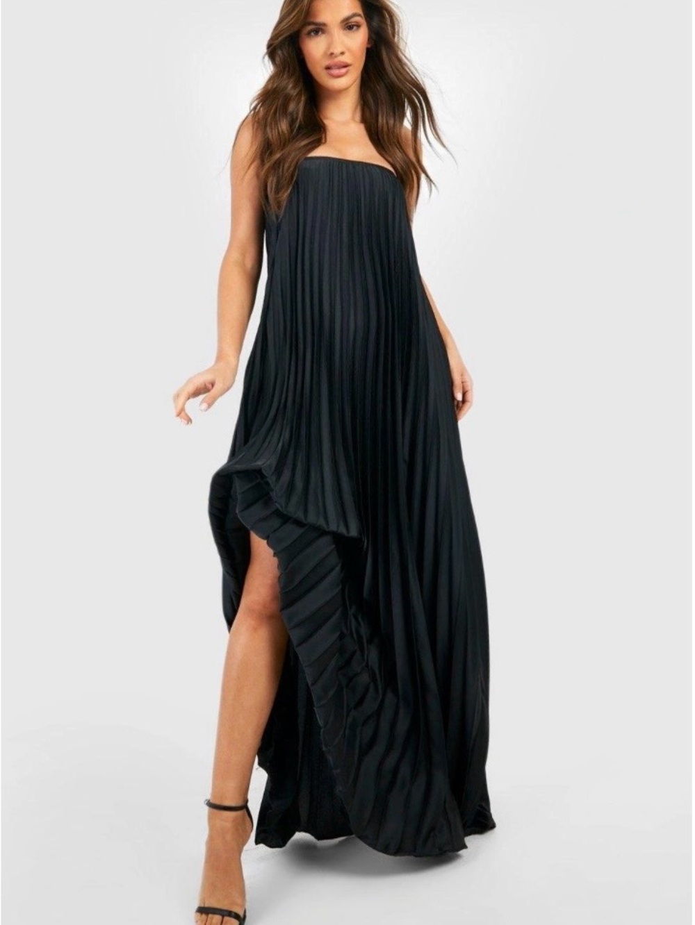 Boohoo Plus Black Strapless Pleated Maxi Dress - Picture 3 of 4